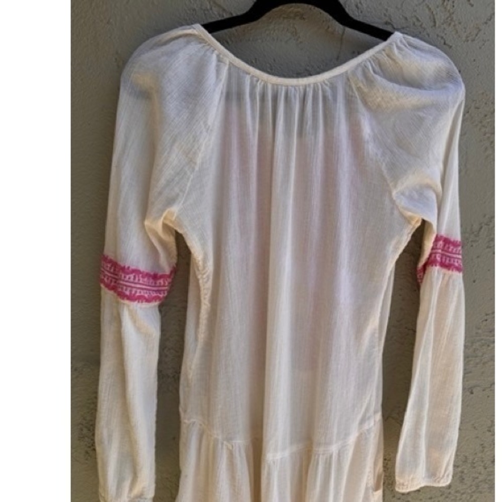 Free People Cream Pink Embroidered Gauze High Low Long Sleeve Midi Dress SMALL - Picture 7 of 10
